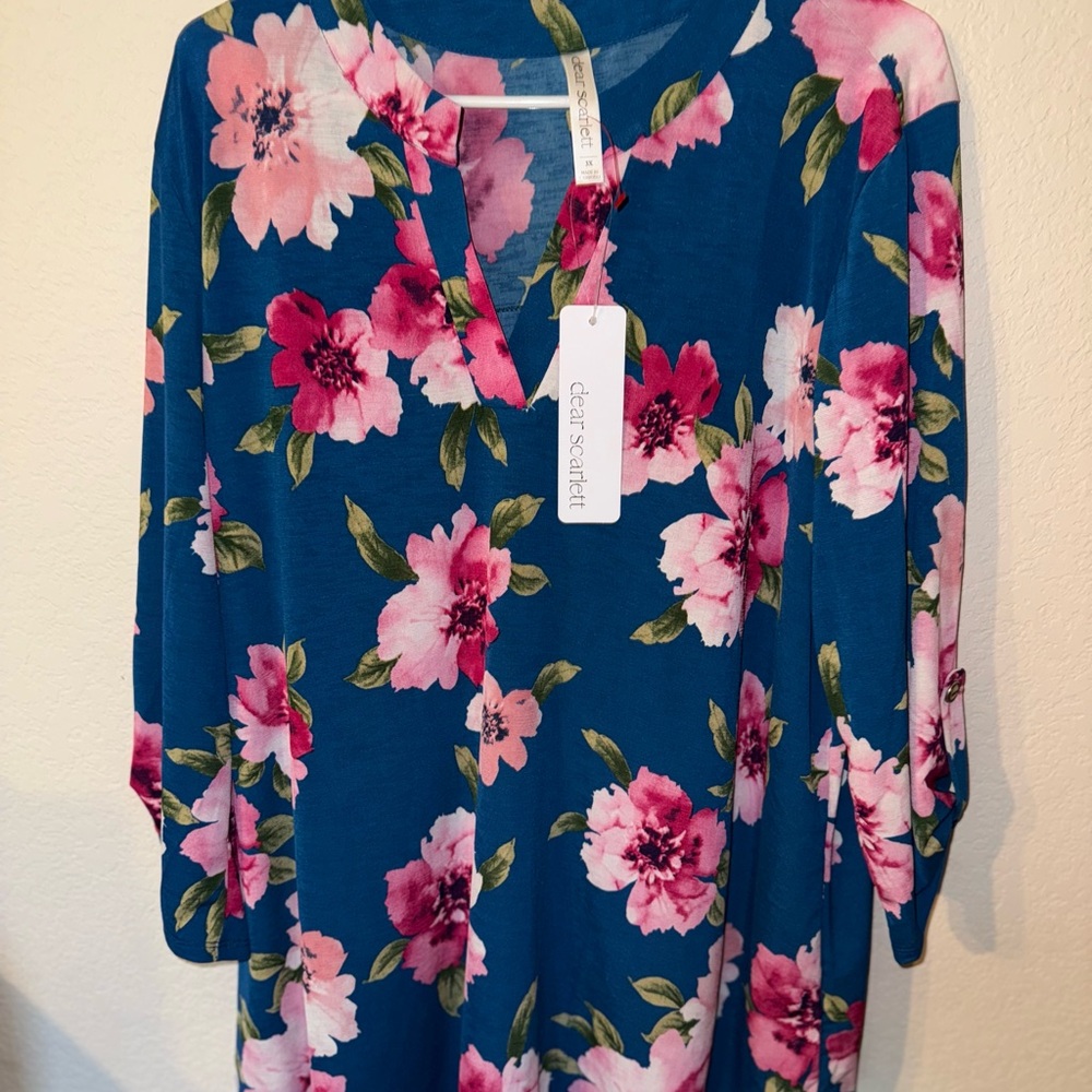 Floral Blue and Pink Tunic Top